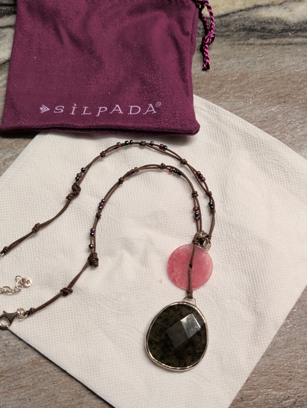 Silpada Faceted Double Stone Pendant Necklace